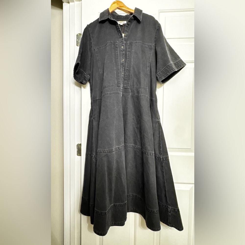 NWT! Banana Republic Black Wash Denim Trapeze Maxi Shirt Dress - Size Large - Picture 4 of 9